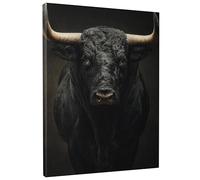 Toile murale avec motif taureau noir - Portrait d'animaux sombres - Œuvre d'art de style rustique pour salon, chambre à coucher, bureau, espace de méditation - 30,5 x 40,6 cm