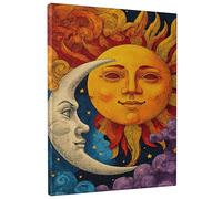 Toile murale céleste lune et soleil - Décoration murale orange vif et bleu cosmos - Art esthétique mystique pour salon, chambre à coucher, bureau, décoration d'intérieur, 40,6 x 50,8 cm