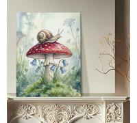 Toile murale champignon printanière, escargot rouge et vert, décoration naturelle pour salon, chambre à coucher, cuisine, 40,6 x 50,8 cm