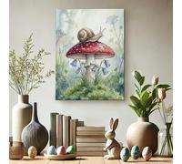 Toile murale champignon printanière, escargot rouge et vert, décoration naturelle pour salon, chambre à coucher, cuisine, 30,5 x 40,6 cm