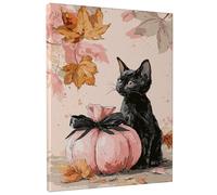 Toile murale chat d'automne et citrouille, art esthétique d'automne pour salon, chambre à coucher, bureau, amoureux des animaux, 40,6 x 50,8 cm