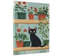 Toile murale chat et plante - Peinture chat et plantes en pot vert - Décoration d'intérieur mignonne pour salon, chambre à coucher, bureau - Sans cadre - 20,3 x 30,5 cm