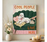 Toile murale chic en forme de chien - Illustration de caniche pêche verte - Décoration d'intérieur moderne pour salon, chambre à coucher, salon - 40,6 x 50,8 cm