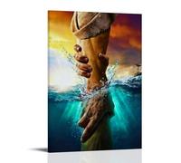 Toile murale chrétienne Jésus-Christ La main de Dieu atteignant l'eau - Impression de peinture chrétienne - Poster biblique - Décoration murale religieuse pour église, salle de prière, école, hôpitaux