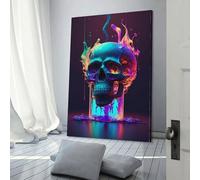 Toile murale colorée avec tête de mort en néon, décoration pour salon, chambre d'enfant, fille ou garçon, cadeau d'anniversaire, 40 x 60 cm