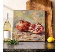 Toile murale de cuisine à suspendre en forme de grenade - Impressionnisme - Graines rustiques - Rouge automne - 30,5 x 30,5 cm