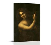 Toile murale de la Renaissance avec index en relief Léonard de Vinci et Saint Jean-Baptiste - Décoration murale moderne pour chambre à coucher, 40 x 60 cm