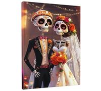 Toile murale de mariage avec tête de mort en sucre - Décoration murale pour salon, chambre à coucher, bureau, esthétique unique - Sans cadre - 40,6 x 50,8 cm