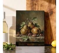 Toile murale décorative à suspendre à motif de poire - Nature morte rustique - Feuilles de noix, vert automne - 20,3 x 25,4 cm