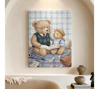 Toile murale décorative avec ours en train de lire - Impression sur toile décorative pour salon, chambre à coucher - 30,5 x 40,6 cm