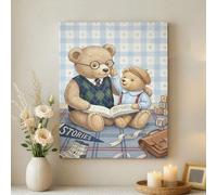 Toile murale décorative avec ours en train de lire - Impression sur toile décorative pour salon, chambre à coucher - 40,6 x 50,8 cm - Bleu et beige