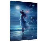 Toile murale décorative féerique et papillons, bleu, art magique pour salon, chambre à coucher, décoration d'intérieur esthétique, 40,6 x 50,8 cm