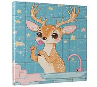 Toile murale décorative pour salle de bain, motif cerf bleu, pêche, étoiles - 30,5 x 30,5 cm