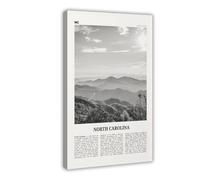 Toile murale décorative rétro avec carte de ville des États-Unis, Caroline du Nord, paysage des États-Unis, noir et blanc, 30 x 45 cm