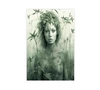 Toile murale déesse de la nature - Portrait de femme surréaliste dans un feuillage vert - Impression botanique fantastique - Esprit de la Terre Femme mystique Décoration d'intérieur Poster sur toile