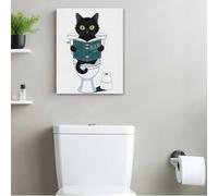 Toile murale drôle de chat pour salle de bain, jolie peinture encadrée de chat lisant un journal, décoration murale pour amoureux des chats, imprimés pour salon, salle à manger, salle de bain