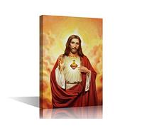 Toile murale du Sacré-Cœur de Jésus - Cœur de Jésus - Religieux moderne - Dieu moderne - Décoration murale pour salon, chambre à coucher, bureau - Affiches et impressions encadrée prête à accrocher