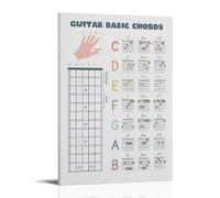 Toile murale éducative avec poèmes inspirants de guitare, accords de base musicaux, impression sur toile pour appartement, chambre à coucher, salon - 50 x 75 cm