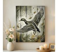 Toile murale en forme de canard d'automne - Œuvre d'art d'oiseaux aquatiques gris marron - Décoration naturelle abstraite pour salon, chambre à coucher, bureau - Toile enveloppée - 40,6 x 50,8 cm