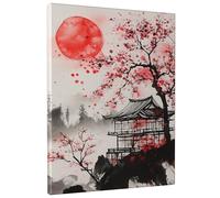 Toile murale en forme de fleur de cerisier japonaise, peinture de fleurs de cerisier japonaises de style asiatique pour salon, chambre à coucher, bureau, sans cadre, 40,6 x 50,8 cm