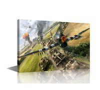 Toile murale encadrée à 1 panneau - Impression sur toile encadrée de réservoir d'avion militaire - Affiche de la Seconde Guerre mondiale - Décoration murale moderne pour chambre à coucher, salon (61 x