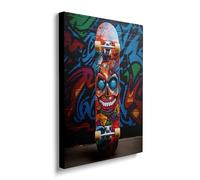 Toile murale encadrée Banksy graffiti colorée à motif de planche à roulettes - Affiche pour décoration murale de rue pop cool pour salon, chambre à coucher, maison, bureau - Œuvre d'art prête à