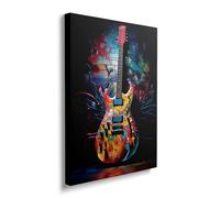 Toile murale encadrée Banksy graffiti colorée de guitare, musique pop, rock punk - Décoration murale pour salon, chambre à coucher, maison, bureau - Cadeau prêt à accrocher (40,6 x 61 cm)
