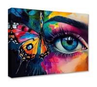 Toile murale encadrée, prête à être accrochée - Impressions sur toile avec yeux de papillon, visage de femme, portraits, paysages - Œuvre d'art moderne pour salon, salle de bain, décoration