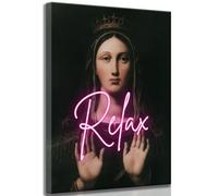 Toile murale encadrée Vierge Marie Relax - Art mural esthétique - Portrait éclectique vintage - Moody - Peinture à l'huile - Décoration murale pour salle de bain, chambre à coucher, salon