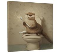 Toile murale fantaisie loutre marron - Décoration de salle de bain mignonne - Impression d'animal amusante pour salon, chambre à coucher, salle de bains, salle de jeux, esthétique d'intérieur - 30,5 x