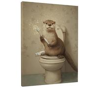 Toile murale fantaisie loutre marron - Décoration de salle de bain mignonne - Impression d'animal amusante pour salon, chambre à coucher, salle de bains, salle de jeux, esthétique d'intérieur - 30,5 x