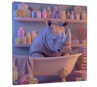 Toile murale fantaisie rhinocéros pour salle de bain, décoration murale en forme d'animal violet doux, art esthétique amusant pour salon, chambre à coucher, salle de bain, dortoir, 30,5 x 30,5 cm