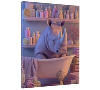 Toile murale fantaisie rhinocéros pour salle de bain, décoration murale en forme d'animal violet doux, art esthétique amusant pour salon, chambre à coucher, salle de bain, dortoir, 30,5 x 40,6 cm