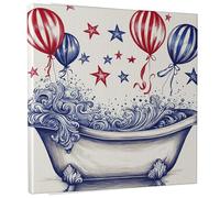 Toile murale festive avec ballons et étoiles - Motifs vagues rouges et bleues - Décoration murale pour salon, chambre à coucher, salle de bain, dortoir - 30,5 x 30,5 cm