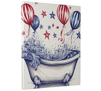 Toile murale festive avec ballons et étoiles - Motifs vagues rouges et bleues - Décoration murale pour salon, chambre à coucher, salle de bain, dortoir, 30,5 x 40,6 cm