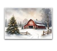 Toile murale festive de Noël - Impression rustique d'hiver - Paysage de campagne - Aquarelle - Qualité musée - 30,5 x 45,7 cm - Sans cadre