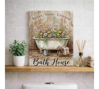 Toile murale florale pour salle de bain - Impression de fleurs rustiques vert pêche - Décoration d'intérieur printanière pour salon, chambre à coucher, salle de bain - 20,3 x 25,4 cm