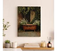 Toile murale florale verte rustique - Impression sur toile de baignoire marron vintage - Décoration d'intérieur printanière pour salon, chambre à coucher, salle de bain, esthétique confortable - 30,5