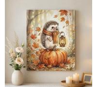 Toile murale hérisson, citrouilles, lanterne, automne, orange, 40,6 x 50,8 cm, affiches d'œuvres d'art pour décoration d'intérieur, salon, chambre à coucher