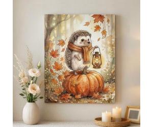 Toile murale hérisson, citrouilles, lanterne, automne, orange, 40,6 x 50,8 cm, affiches d'œuvres d'art pour décoration d'intérieur, salon, chambre à coucher