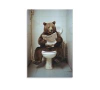 Toile murale humoristique avec ours assis sur les toilettes et lisant un journal - Affiches sur toile pour décoration murale de chambre à coucher, bureau, cadeau (60 x 91,4 cm)