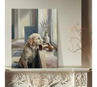 Toile murale - Impression portrait de chien marron neutre - Décoration d'intérieur rustique pour salon, chambre à coucher, bureau, 40,6 x 50,8 cm