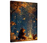 Toile murale - Impression sur toile d'animaux de la forêt d'automne - Ours marron et écureuil - Décoration naturelle mignonne pour salon, chambre à coucher, chambre d'enfant, esthétique confortable
