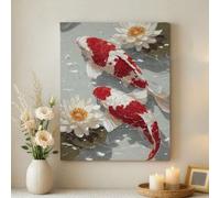 Toile murale - Impression sur toile de nénuphars rouges et blancs - Décoration d'intérieur printanière pour salon, chambre à coucher, bureau - 40,6 x 50,8 cm