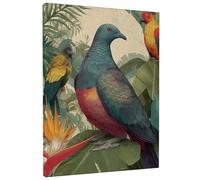 Toile murale - Impression sur toile d'oiseau tropical - Perroquets verts rouges colorés - Décoration murale naturelle pour salon, chambre à coucher, bureau, décoration d'intérieur esthétique - 20,3 x