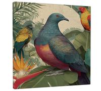 Toile murale - Impression sur toile d'oiseau tropical - Perroquets verts rouges colorés - Décoration murale naturelle pour salon, chambre à coucher, bureau, décoration d'intérieur esthétique - 30,5 x