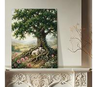 Toile murale - Impressions sur toile de mouton printanier, paysage pastoral vert, décoration d'intérieur abstraite pour salon, chambre à coucher, cuisine, 40,6 x 50,8 cm
