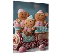 Toile murale - Impressions sur toile de pain d'épice - Impressions sur toile de peintures à thème train fantaisie, bonbons de Noël, Noël, rouge - 20,3 x 25,4 cm