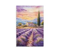 Toile murale - Impressions sur toile de peintures à l'aquarelle de Provence, paysage de lavande - Affiche d'œuvre d'art pour décoration d'intérieur : salon, chambre à coucher, salle de bain, bureau