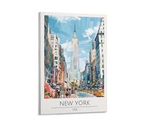 Toile murale - Impressions sur toile de peintures à l'aquarelle sur l'horizon de New York, voyage - Affiche d'œuvre d'art pour décoration d'intérieur : salon, chambre à coucher, salle de bain, bureau